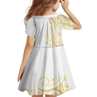 Polynesia White Sunday Family Matching Off Shoulder Maxi Dress and Hawaiian Shirt Plumeria Polynesian Tribal Gold Color LT14 - Polynesian Pride