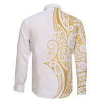 Polynesia White Sunday Family Matching Off Shoulder Maxi Dress and Hawaiian Shirt Plumeria Polynesian Tribal Gold Color LT14 - Polynesian Pride
