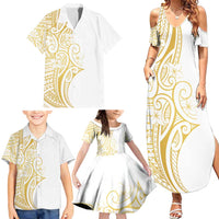 Polynesia White Sunday Family Matching Summer Maxi Dress and Hawaiian Shirt Plumeria Polynesian Tribal Gold Color LT14 - Polynesian Pride