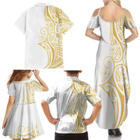 Polynesia White Sunday Family Matching Summer Maxi Dress and Hawaiian Shirt Plumeria Polynesian Tribal Gold Color LT14 - Polynesian Pride