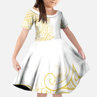Polynesia White Sunday Family Matching Tank Maxi Dress and Hawaiian Shirt Plumeria Polynesian Tribal Gold Color LT14 Daughter's Dress White - Polynesian Pride