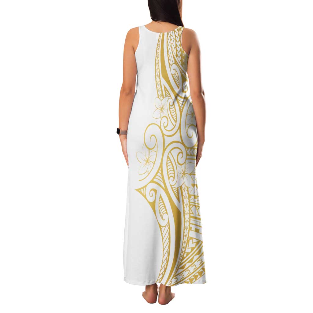 Polynesia White Sunday Family Matching Tank Maxi Dress and Hawaiian Shirt Plumeria Polynesian Tribal Gold Color LT14 - Polynesian Pride