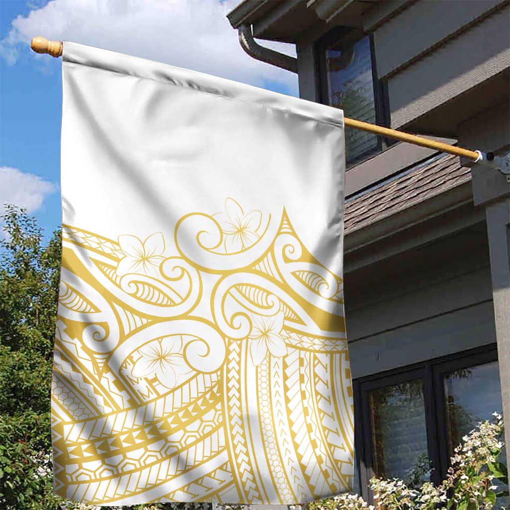 Polynesia White Sunday Garden Flag Plumeria Polynesian Tribal Gold Color LT14 - Polynesian Pride