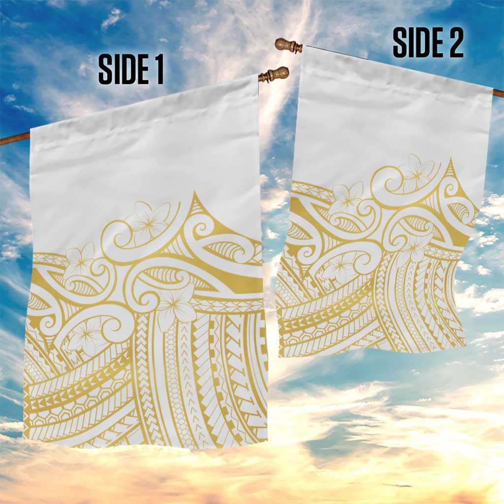 Polynesia White Sunday Garden Flag Plumeria Polynesian Tribal Gold Color LT14 - Polynesian Pride