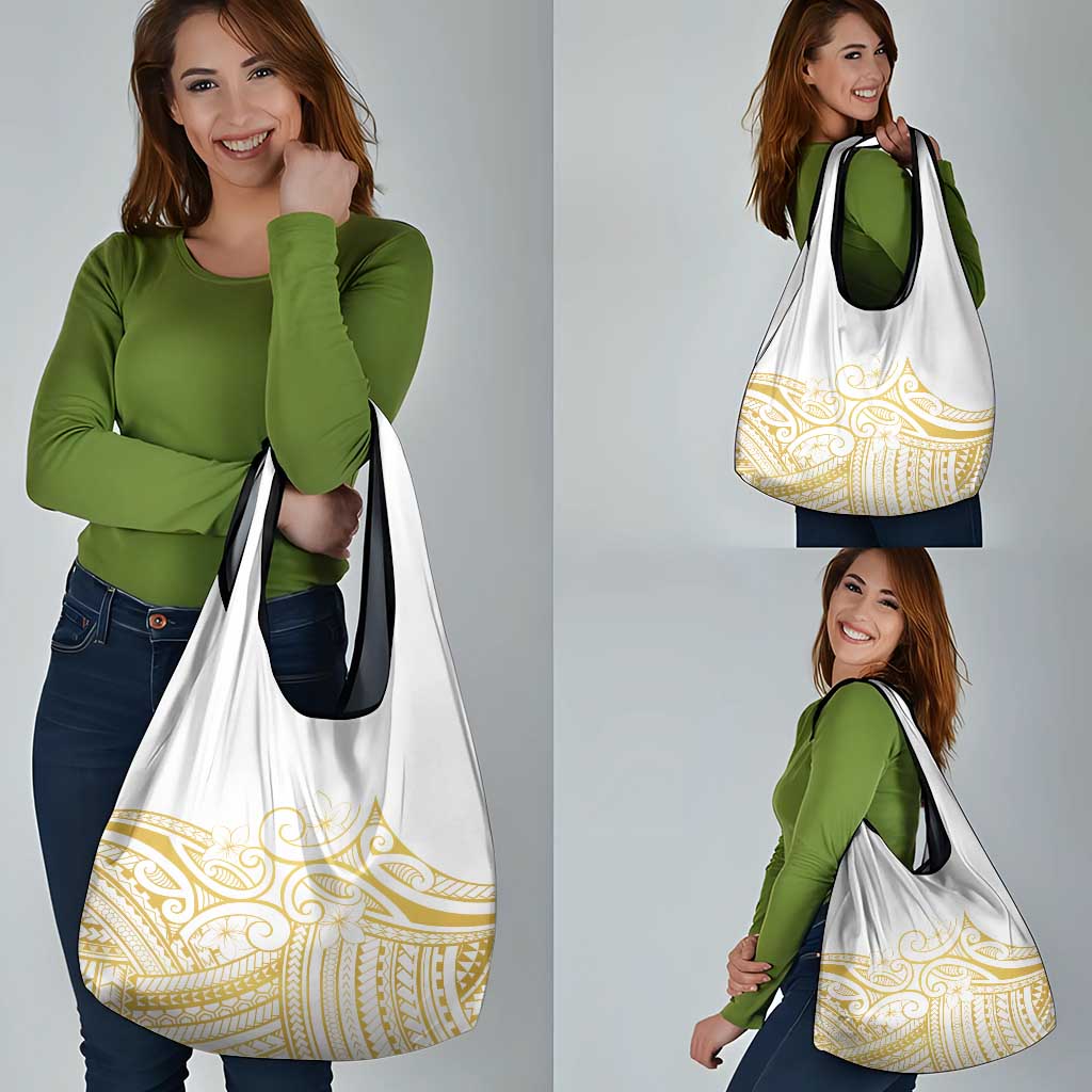 Polynesia White Sunday Grocery Bag Plumeria Polynesian Tribal Gold Color LT14 - Polynesian Pride