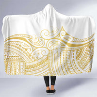 Polynesia White Sunday Hooded Blanket Plumeria Polynesian Tribal Gold Color LT14 One Size White - Polynesian Pride