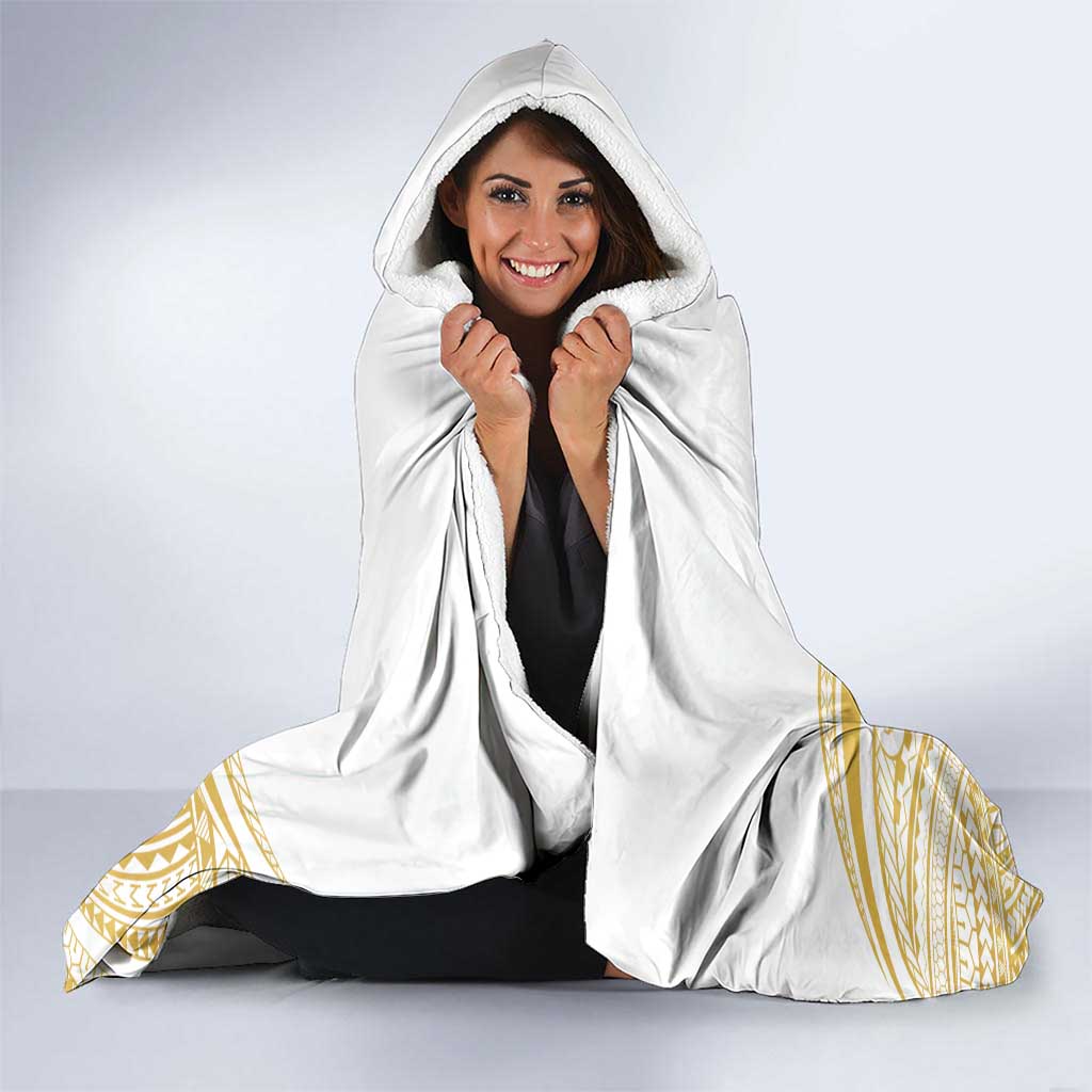 Polynesia White Sunday Hooded Blanket Plumeria Polynesian Tribal Gold Color LT14 - Polynesian Pride