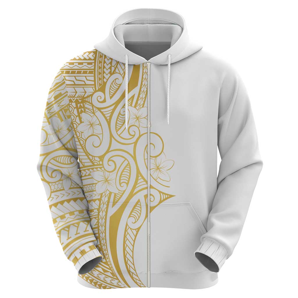 Polynesia White Sunday Hoodie Plumeria Polynesian Tribal Gold Color - Polynesian Pride