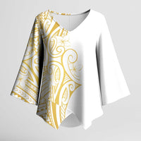 Polynesia White Sunday Kimono Sleeve Blouse Plumeria Polynesian Tribal Gold Color LT14 Female White - Polynesian Pride