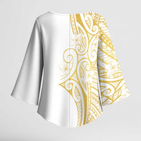 Polynesia White Sunday Kimono Sleeve Blouse Plumeria Polynesian Tribal Gold Color LT14 - Polynesian Pride