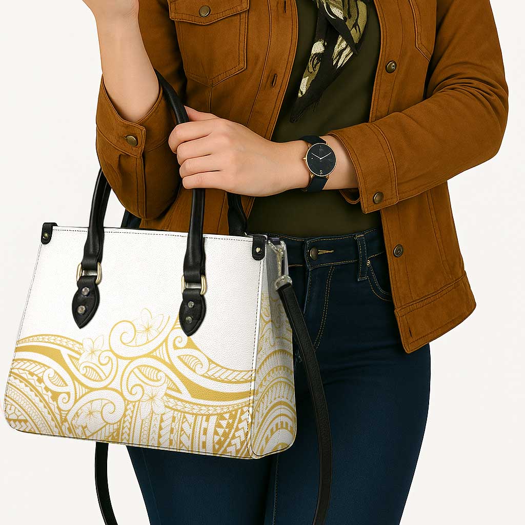 Polynesia White Sunday Leather Bag Plumeria Polynesian Tribal Gold Color - Polynesian Pride