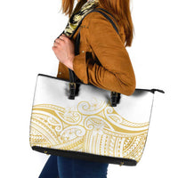 Polynesia White Sunday Leather Tote Bag Plumeria Polynesian Tribal Gold Color LT14 White - Polynesian Pride
