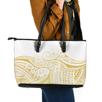 Polynesia White Sunday Leather Tote Bag Plumeria Polynesian Tribal Gold Color LT14 - Polynesian Pride