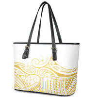 Polynesia White Sunday Leather Tote Bag Plumeria Polynesian Tribal Gold Color LT14 - Polynesian Pride