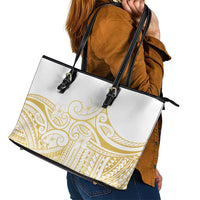 Polynesia White Sunday Leather Tote Bag Plumeria Polynesian Tribal Gold Color LT14 - Polynesian Pride