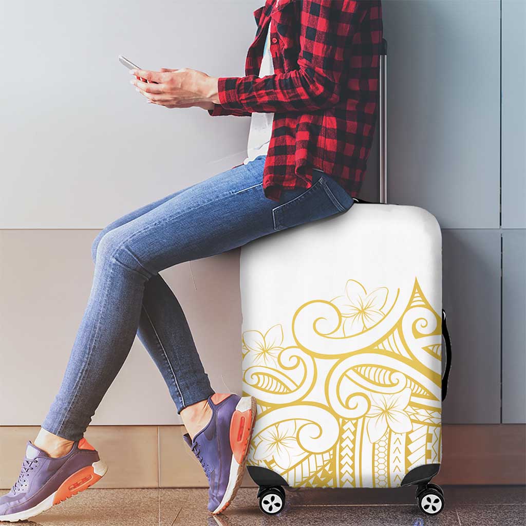 Polynesia White Sunday Luggage Cover Plumeria Polynesian Tribal Gold Color - Polynesian Pride