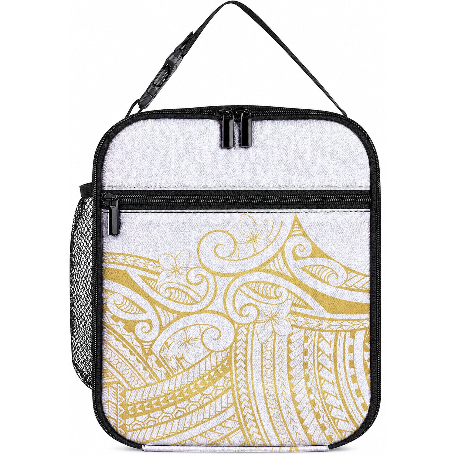 Polynesia White Sunday Lunch Bag Plumeria Polynesian Tribal Gold Color LT14 10.2 × 8.3 × 4.3 inch White - Polynesian Pride