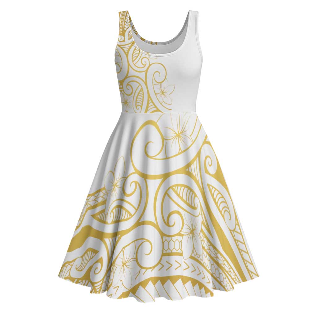 Polynesia White Sunday Midi Dress Plumeria Polynesian Tribal Gold Color LT14 White - Polynesian Pride