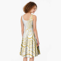 Polynesia White Sunday Midi Dress Plumeria Polynesian Tribal Gold Color LT14 - Polynesian Pride
