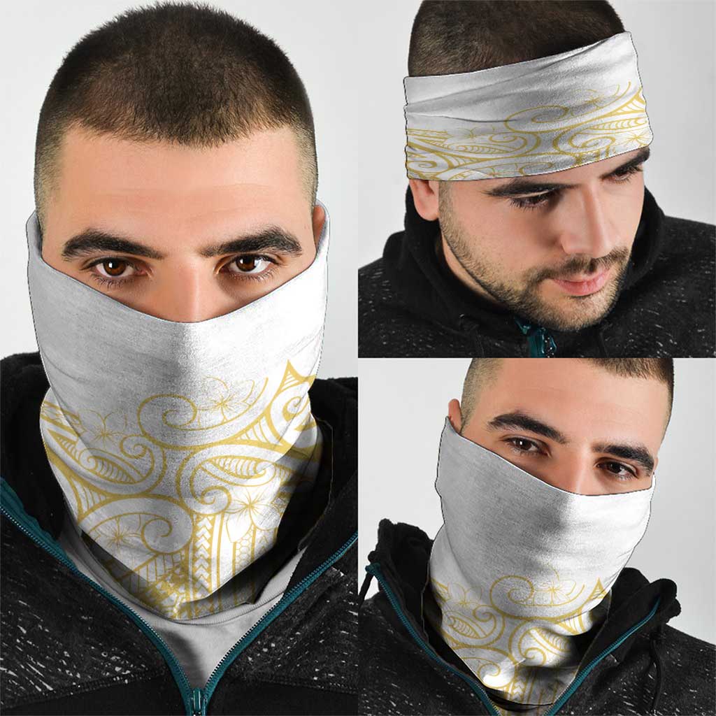 Polynesia White Sunday Neck Gaiter Plumeria Polynesian Tribal Gold Color LT14 - Polynesian Pride