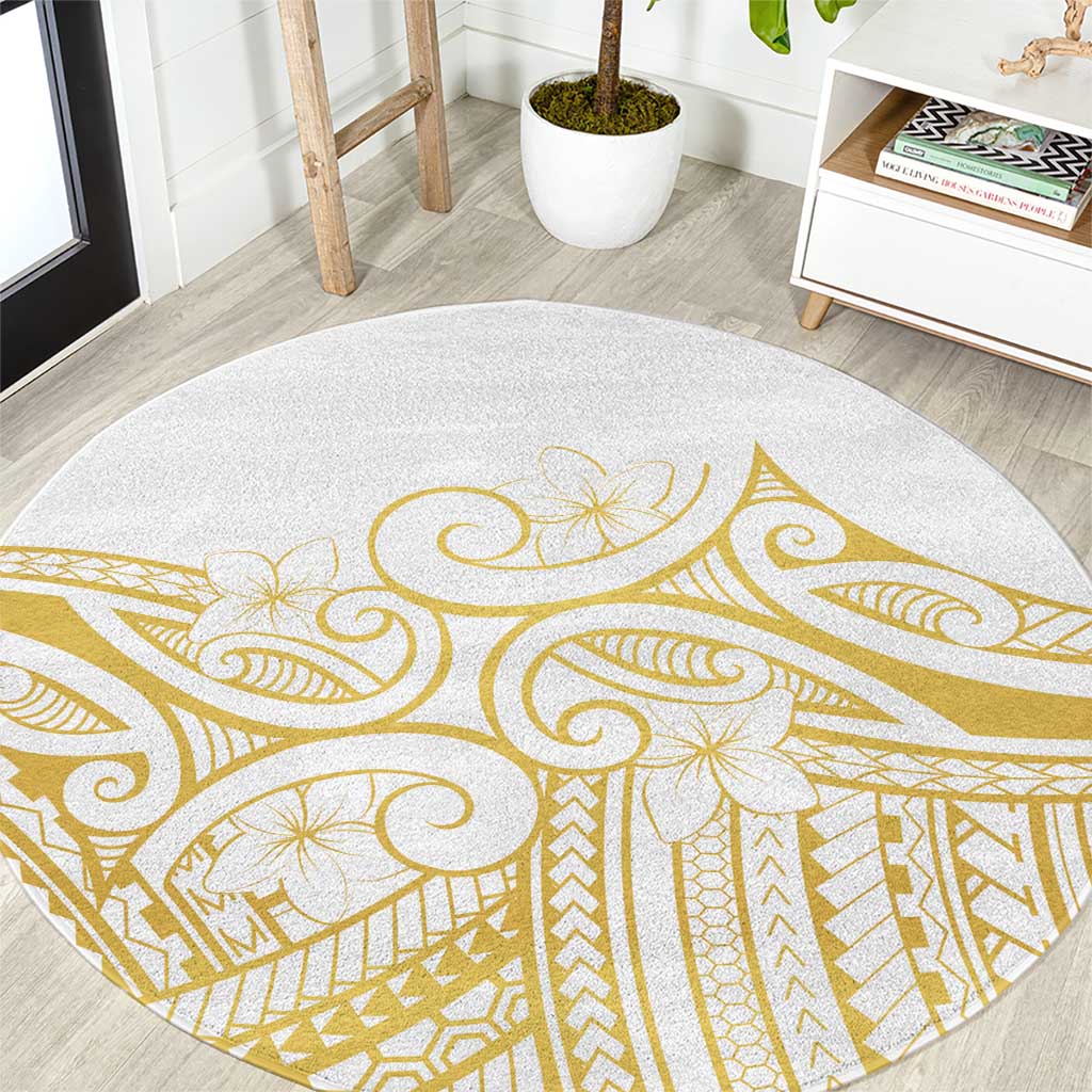 Polynesia White Sunday Round Carpet Plumeria Polynesian Tribal Gold Color LT14 White - Polynesian Pride