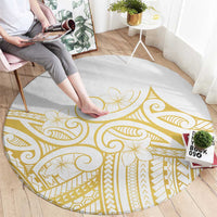 Polynesia White Sunday Round Carpet Plumeria Polynesian Tribal Gold Color LT14 - Polynesian Pride