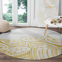 Polynesia White Sunday Round Carpet Plumeria Polynesian Tribal Gold Color LT14 - Polynesian Pride