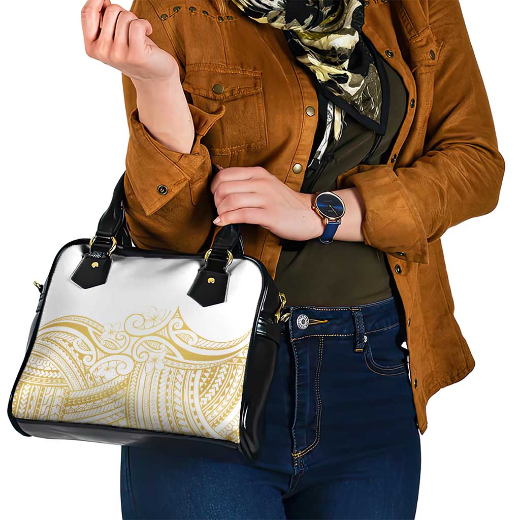 Polynesia White Sunday Shoulder Handbag Plumeria Polynesian Tribal Gold Color LT14 - Polynesian Pride