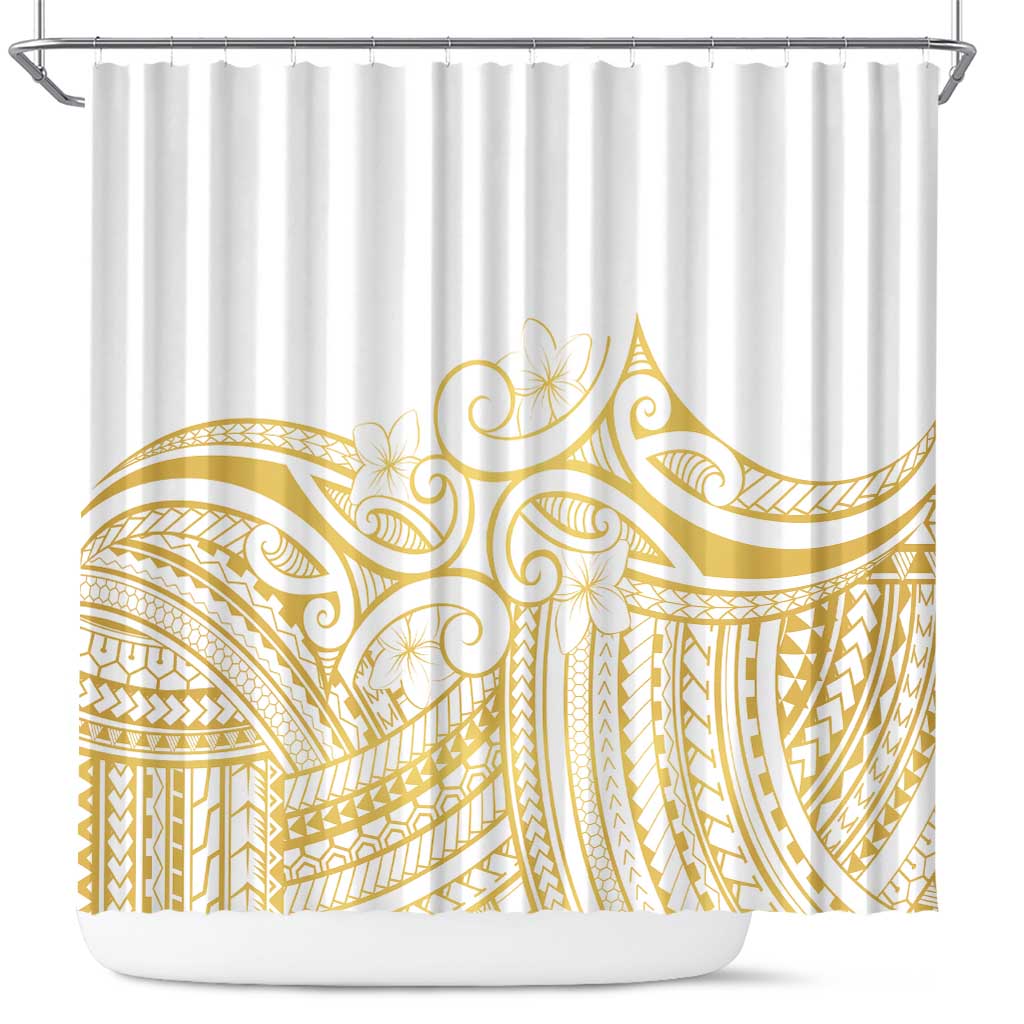Polynesia White Sunday Shower Curtain Plumeria Polynesian Tribal Gold Color LT14 White - Polynesian Pride