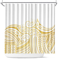 Polynesia White Sunday Shower Curtain Plumeria Polynesian Tribal Gold Color LT14 White - Polynesian Pride
