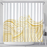 Polynesia White Sunday Shower Curtain Plumeria Polynesian Tribal Gold Color LT14 - Polynesian Pride