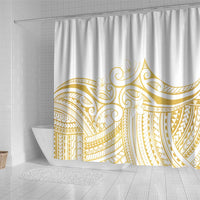 Polynesia White Sunday Shower Curtain Plumeria Polynesian Tribal Gold Color LT14 - Polynesian Pride