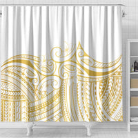 Polynesia White Sunday Shower Curtain Plumeria Polynesian Tribal Gold Color LT14 - Polynesian Pride