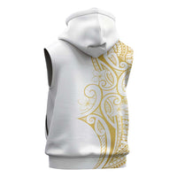 Polynesia White Sunday Sleeveless Hoodie Plumeria Polynesian Tribal Gold Color - Polynesian Pride