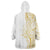 Polynesia White Sunday Wearable Blanket Hoodie Plumeria Polynesian Tribal Gold Color - Polynesian Pride