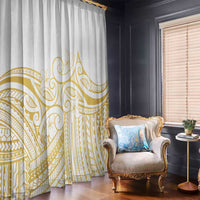 Polynesia White Sunday Window Curtain Plumeria Polynesian Tribal Gold Color LT14 - Polynesian Pride