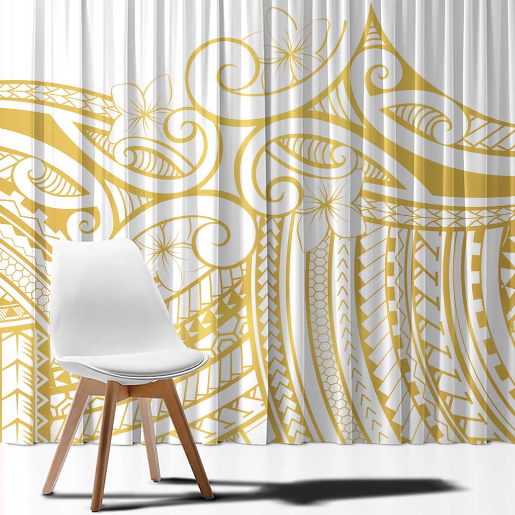 Polynesia White Sunday Window Curtain Plumeria Polynesian Tribal Gold Color LT14 - Polynesian Pride