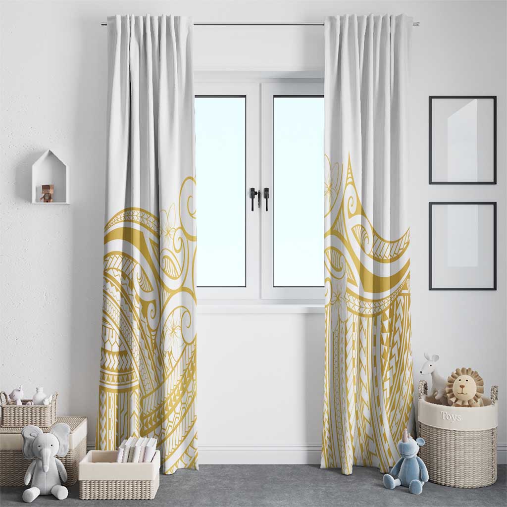 Polynesia White Sunday Window Curtain Plumeria Polynesian Tribal Gold Color LT14 - Polynesian Pride