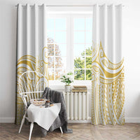 Polynesia White Sunday Window Curtain Plumeria Polynesian Tribal Gold Color LT14 - Polynesian Pride
