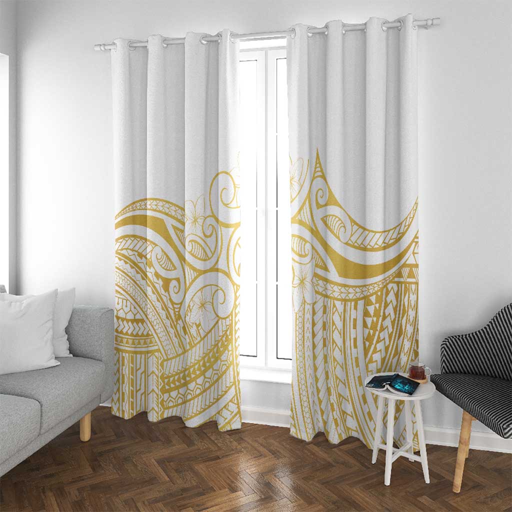 Polynesia White Sunday Window Curtain Plumeria Polynesian Tribal Gold Color LT14 With Grommets White - Polynesian Pride
