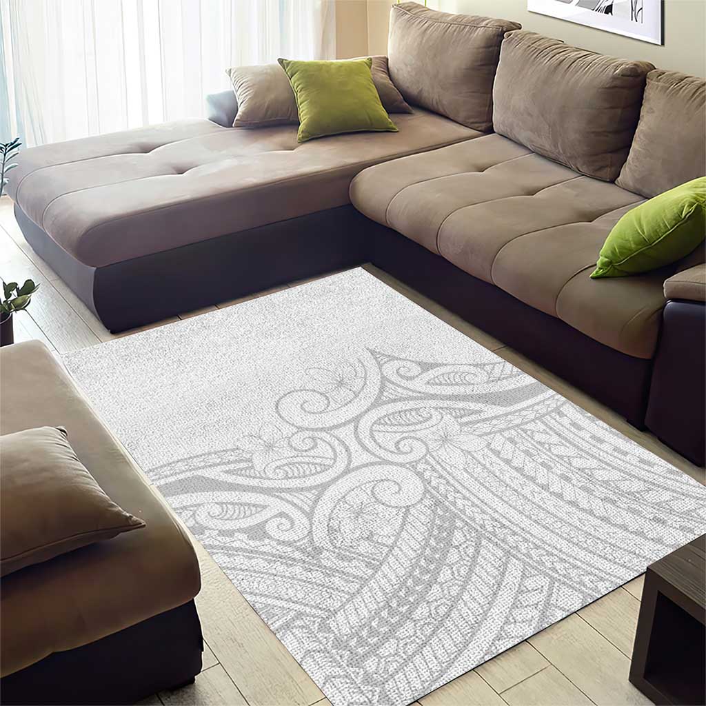 Polynesia White Sunday Area Rug Plumeria Polynesian Tribal Grey Color - Polynesian Pride