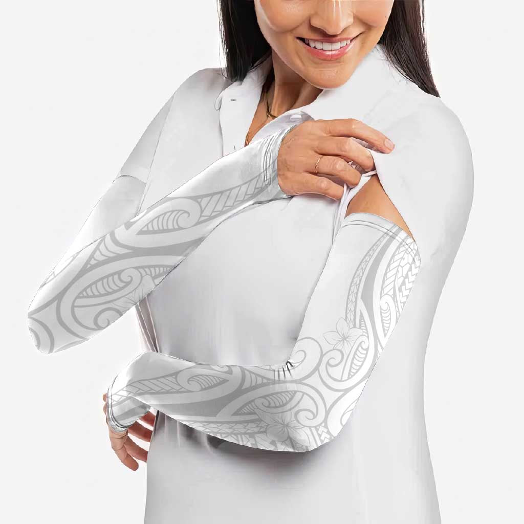 Polynesia White Sunday Arm Sleeves Plumeria Polynesian Tribal Grey Color - Polynesian Pride