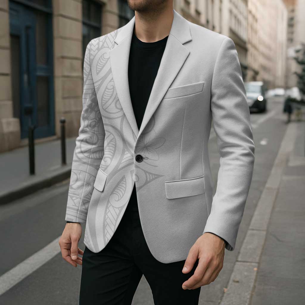 Polynesia White Sunday Blazer Plumeria Polynesian Tribal Grey Color - Polynesian Pride