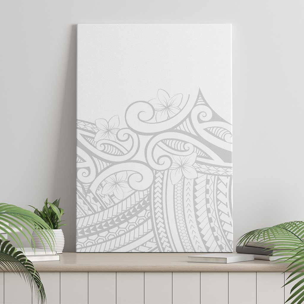 Polynesia White Sunday Canvas Wall Art Plumeria Polynesian Tribal Grey Color - Polynesian Pride