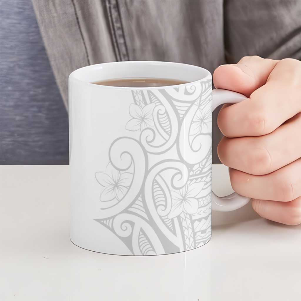 Polynesia White Sunday Ceramic Mug Plumeria Polynesian Tribal Grey Color - Polynesian Pride