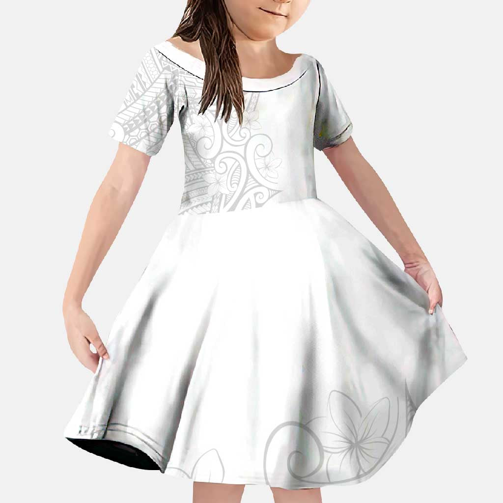Polynesia White Sunday Family Matching Mermaid Dress and Hawaiian Shirt Plumeria Polynesian Tribal Grey Color LT14 Daughter's Dress White - Polynesian Pride