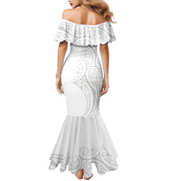 Polynesia White Sunday Family Matching Mermaid Dress and Hawaiian Shirt Plumeria Polynesian Tribal Grey Color LT14 - Polynesian Pride