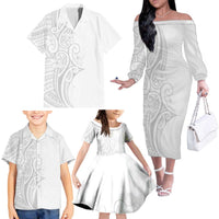 Polynesia White Sunday Family Matching Off The Shoulder Long Sleeve Dress and Hawaiian Shirt Plumeria Polynesian Tribal Grey Color LT14 - Polynesian Pride