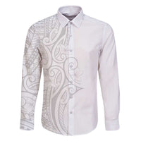 Polynesia White Sunday Family Matching Off The Shoulder Long Sleeve Dress and Hawaiian Shirt Plumeria Polynesian Tribal Grey Color LT14 Dad's Shirt - Long Sleeve White - Polynesian Pride
