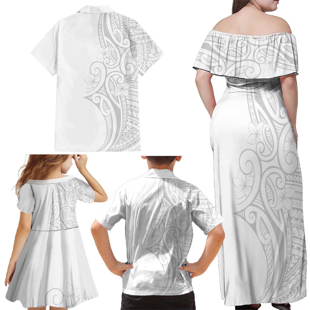Polynesia White Sunday Family Matching Off Shoulder Maxi Dress and Hawaiian Shirt Plumeria Polynesian Tribal Grey Color LT14 - Polynesian Pride